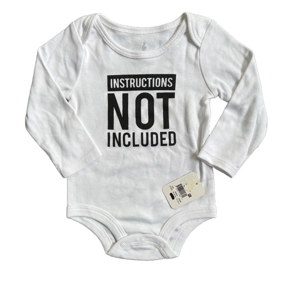 NWT LULLABY LANE WHITE LONG SLEEVE “INSTRUCTIONS NOT INCLUDED” BODYSUIT SIZE 18M - Picture 3 of 6